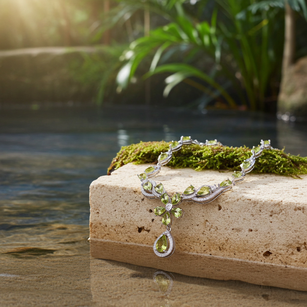 Natural Peridot Gemstone Necklace, August Birthstone Peridot Statement Necklace