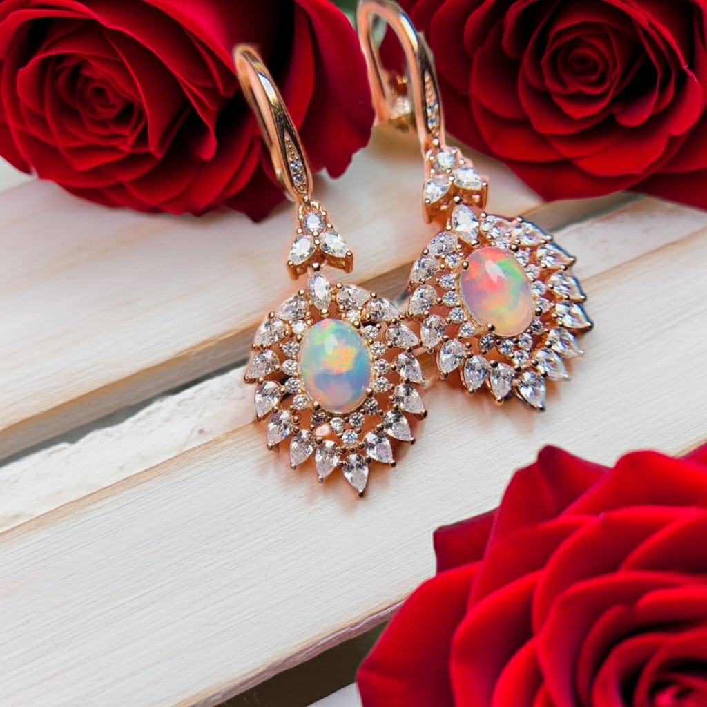 Natural Fire Opal Statement Earrings 6x8mm 925 Sterling Silver