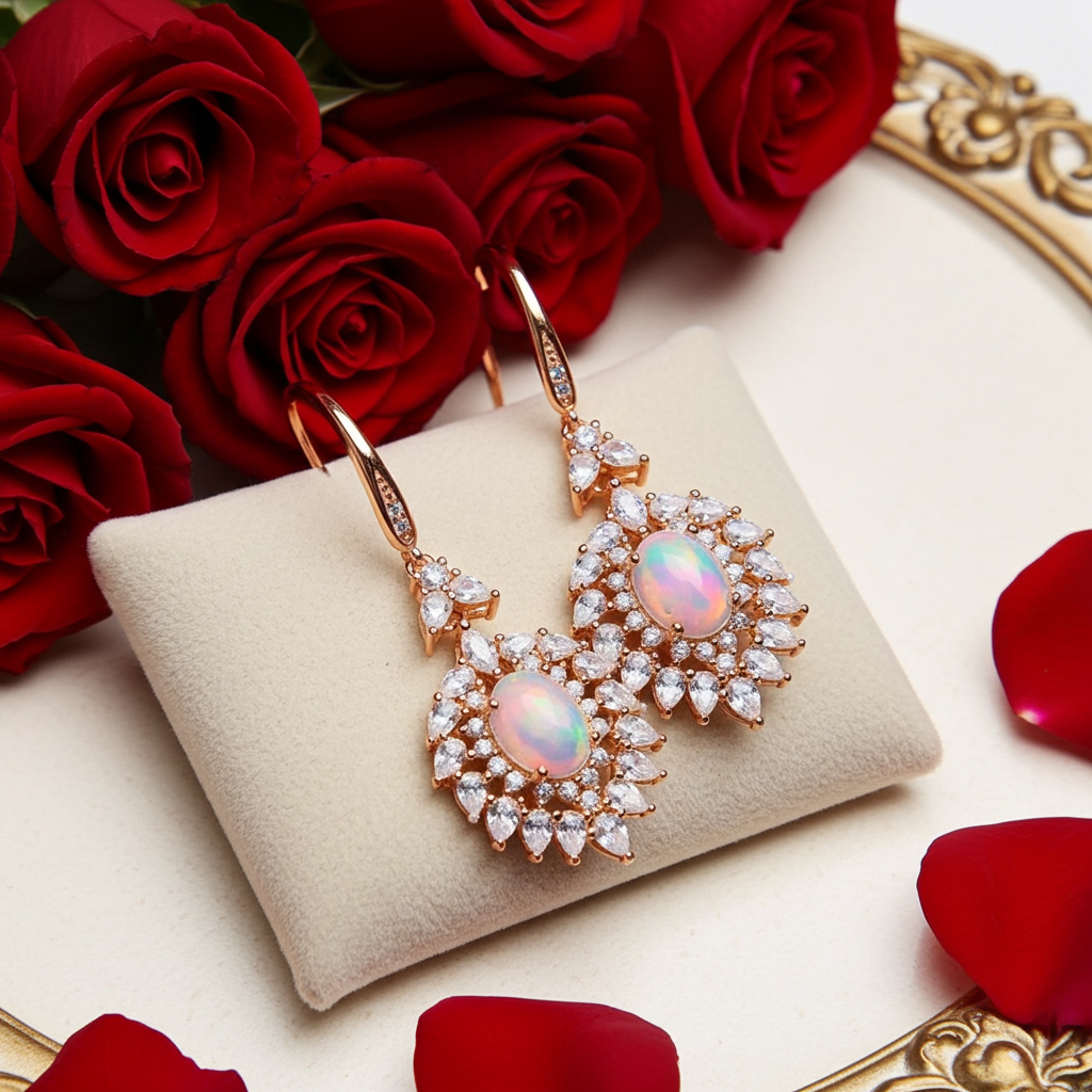 Natural Fire Opal Statement Earrings 6x8mm 925 Sterling Silver