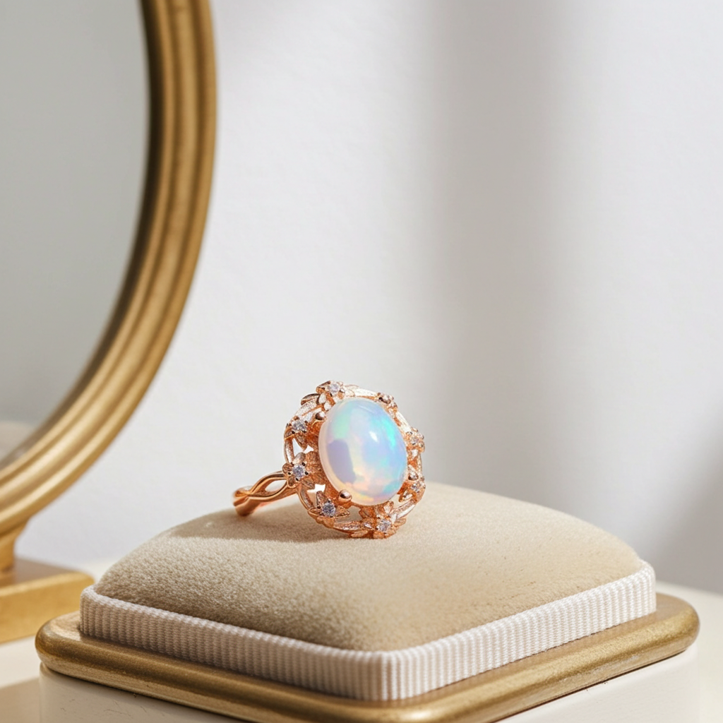 Fire Opal Statement Ring 8x10mm 1.7CT, Natural Fire Opal Ring