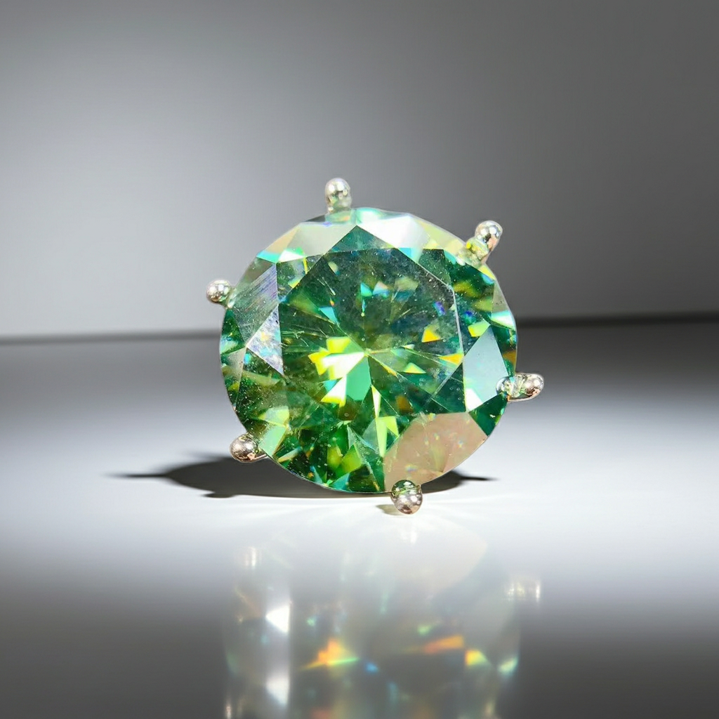 5CT VVS1 Round Brilliant Cut Green Moissanite Ring, Women's Moissanite Ring's