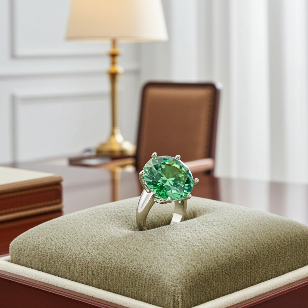 5CT VVS1 Round Brilliant Cut Green Moissanite Ring, Women's Moissanite Ring's