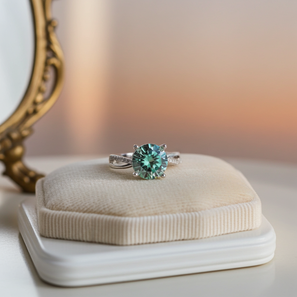 2 Carat Green Moissanite Cocktail Ring, VVS1 Grade Green Moissanite Ring