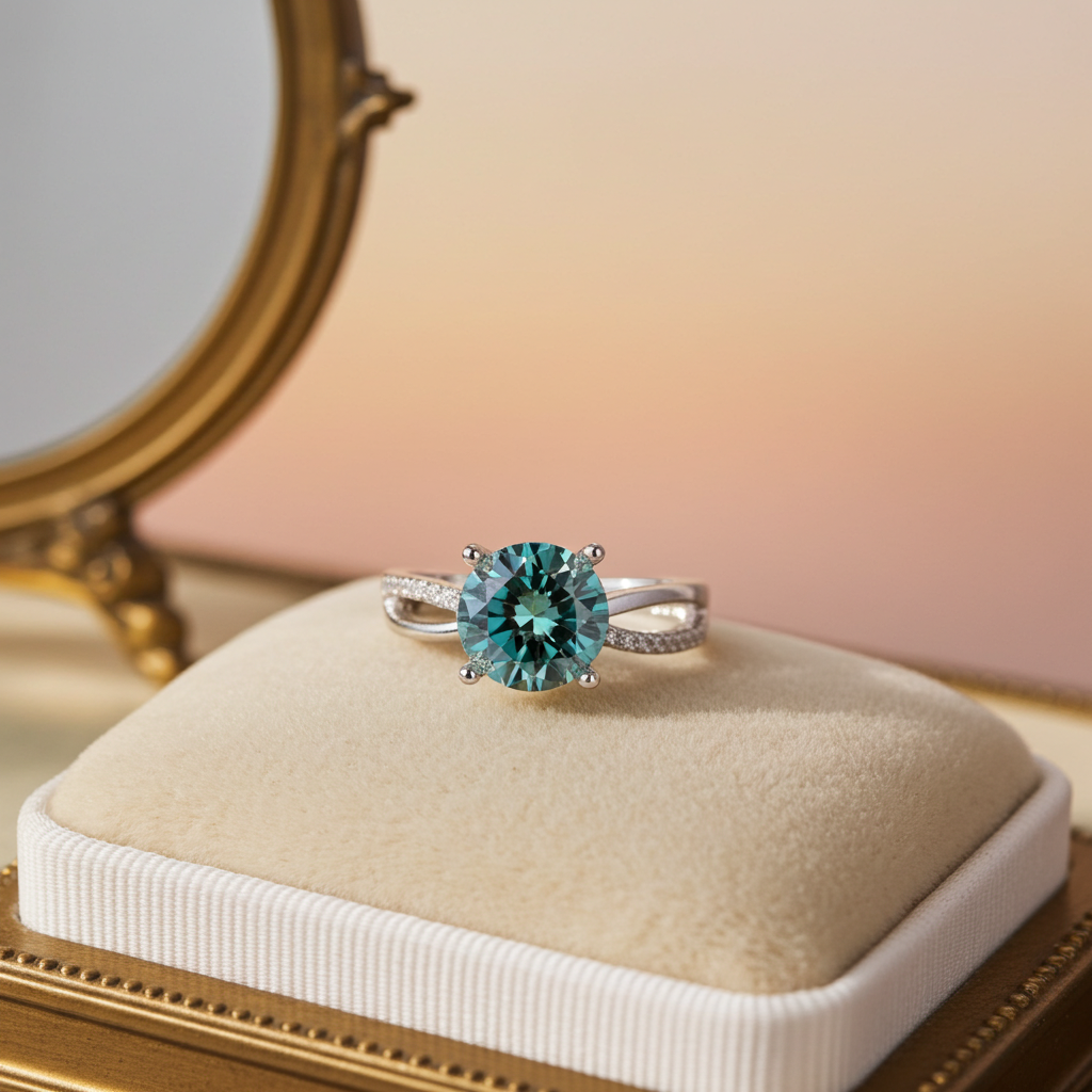 2 Carat Green Moissanite Cocktail Ring, VVS1 Grade Green Moissanite Ring