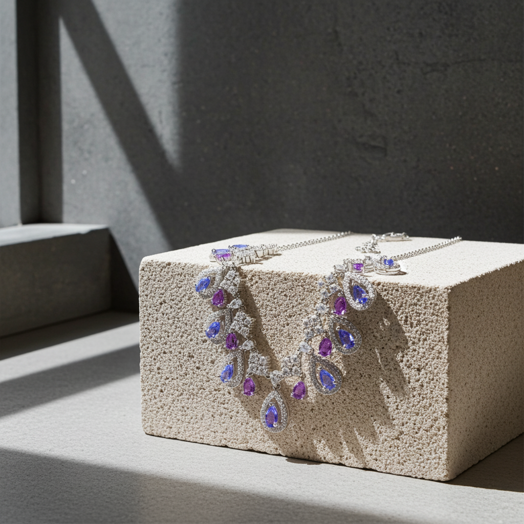 Natural Amethyst & Purple Tanzanite Gemstone Charm Necklace 925 Sterling Silver