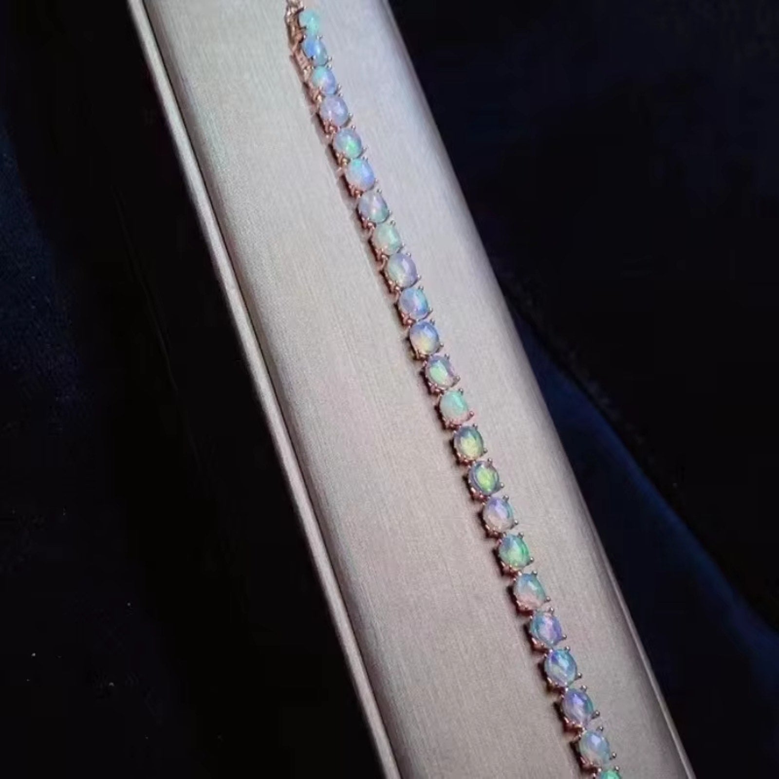 Fire Opal Tennis Bracelet, Natural Opal Bracelet 925 Sterling Silver 4x5mm