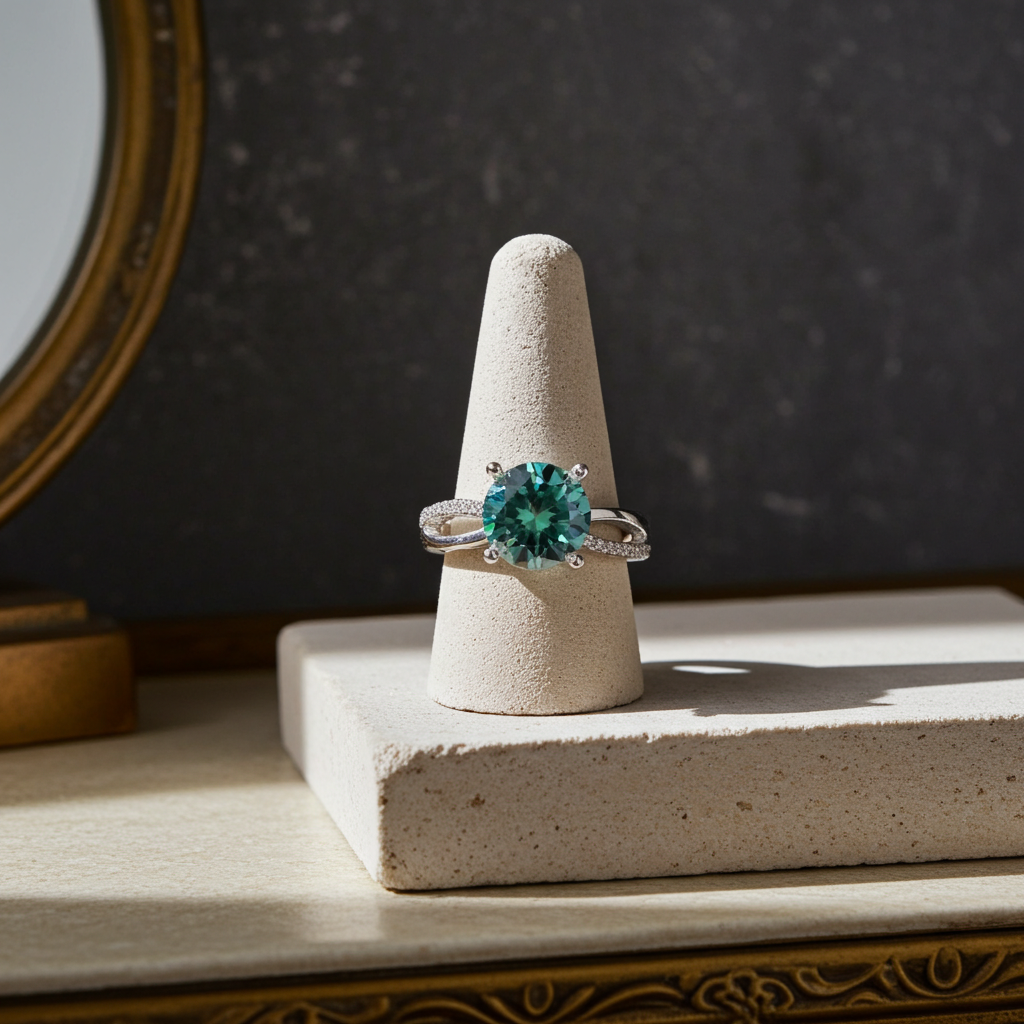 2 Carat Green Moissanite Cocktail Ring, VVS1 Grade Green Moissanite Ring