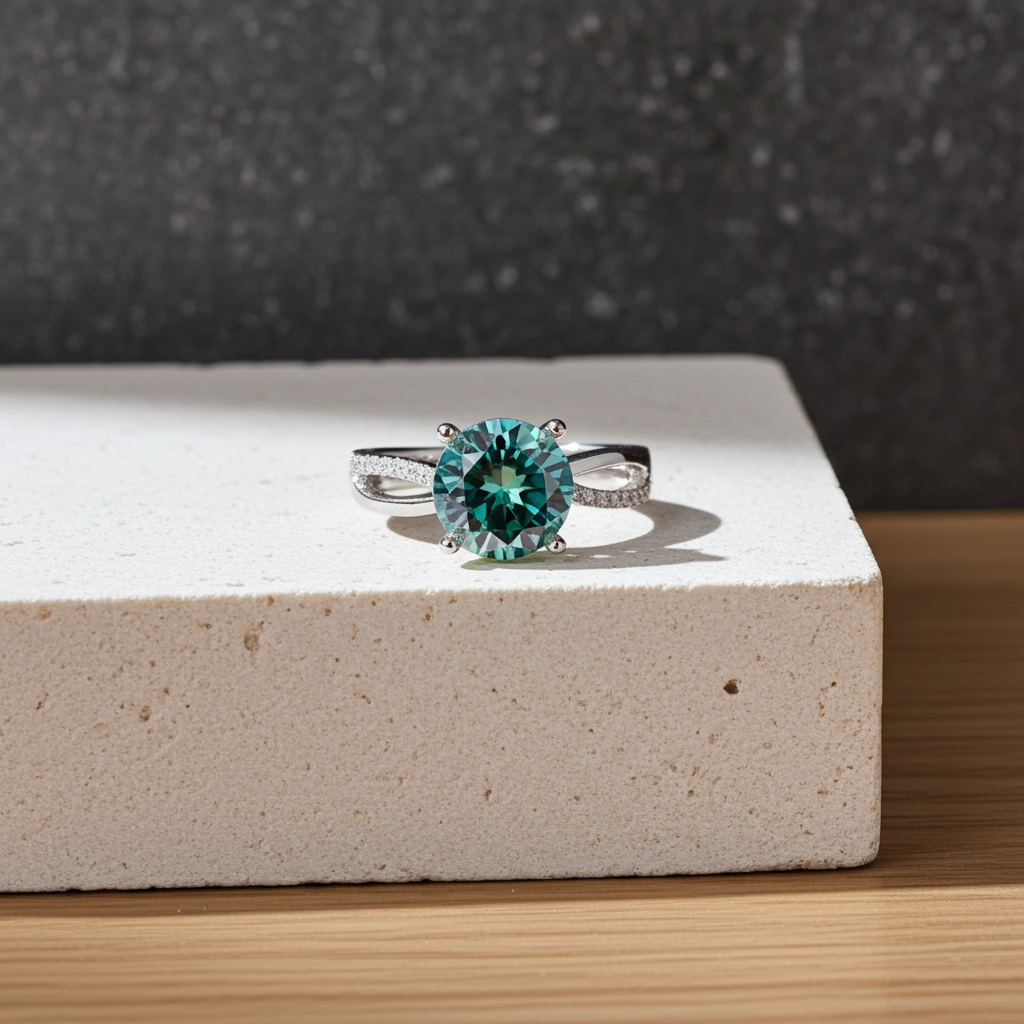 2 Carat Green Moissanite Cocktail Ring, VVS1 Grade Green Moissanite Ring