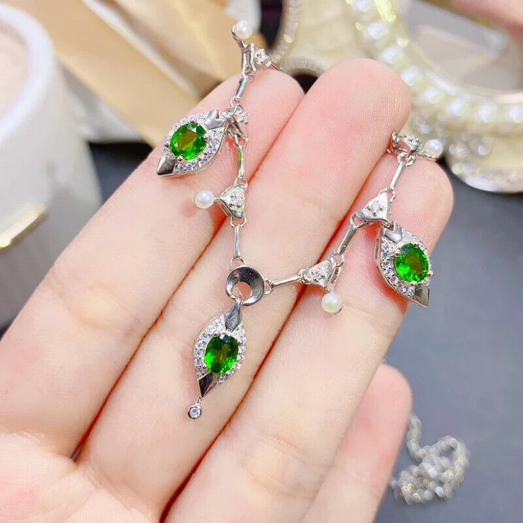 Chrome Diopside Charm Necklace, Natural Diopside Necklace 925 Sterling Silver