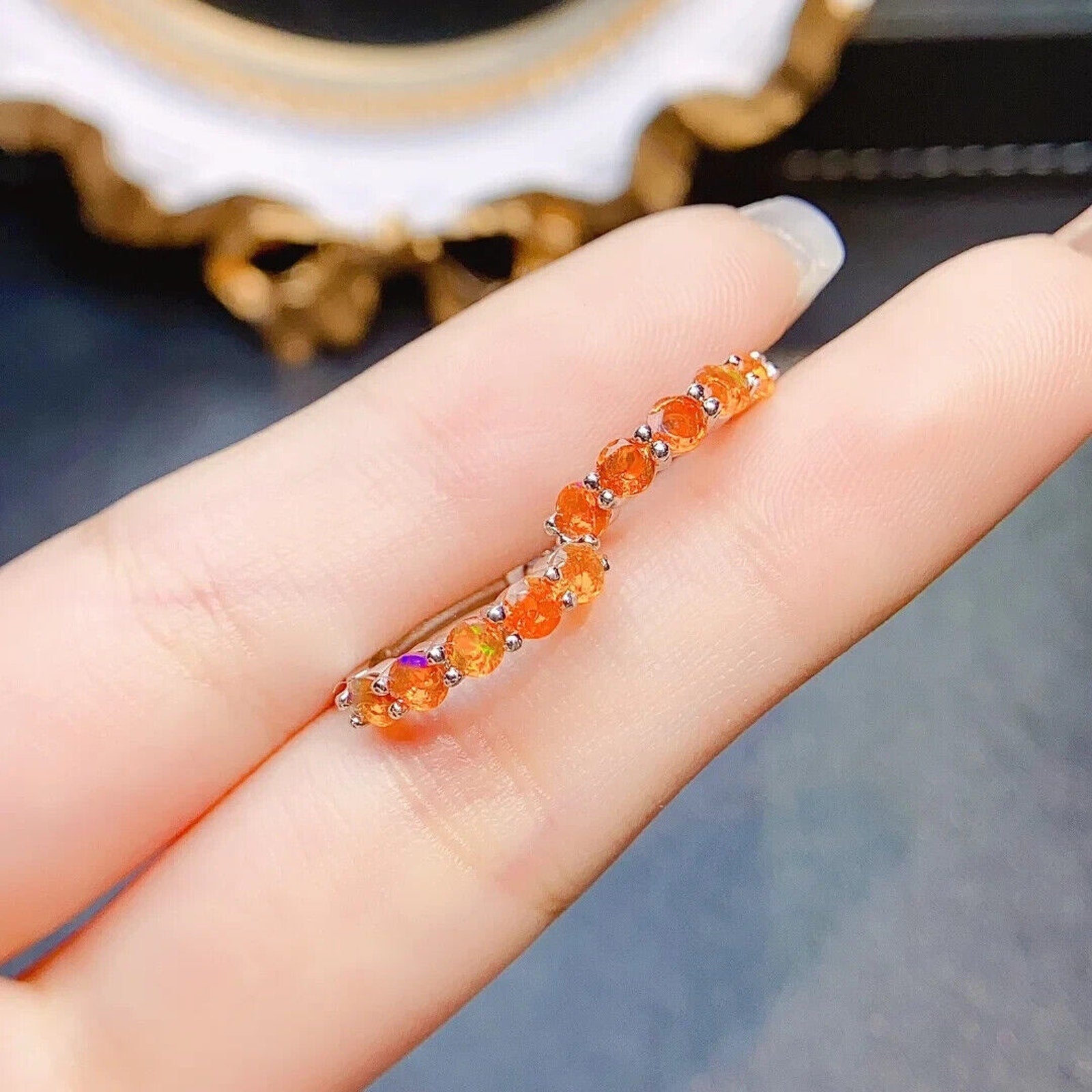 Orange Fire Opal Hoop Earrings, Sterling Silver Orange Opal Hoop Earrings 3mm