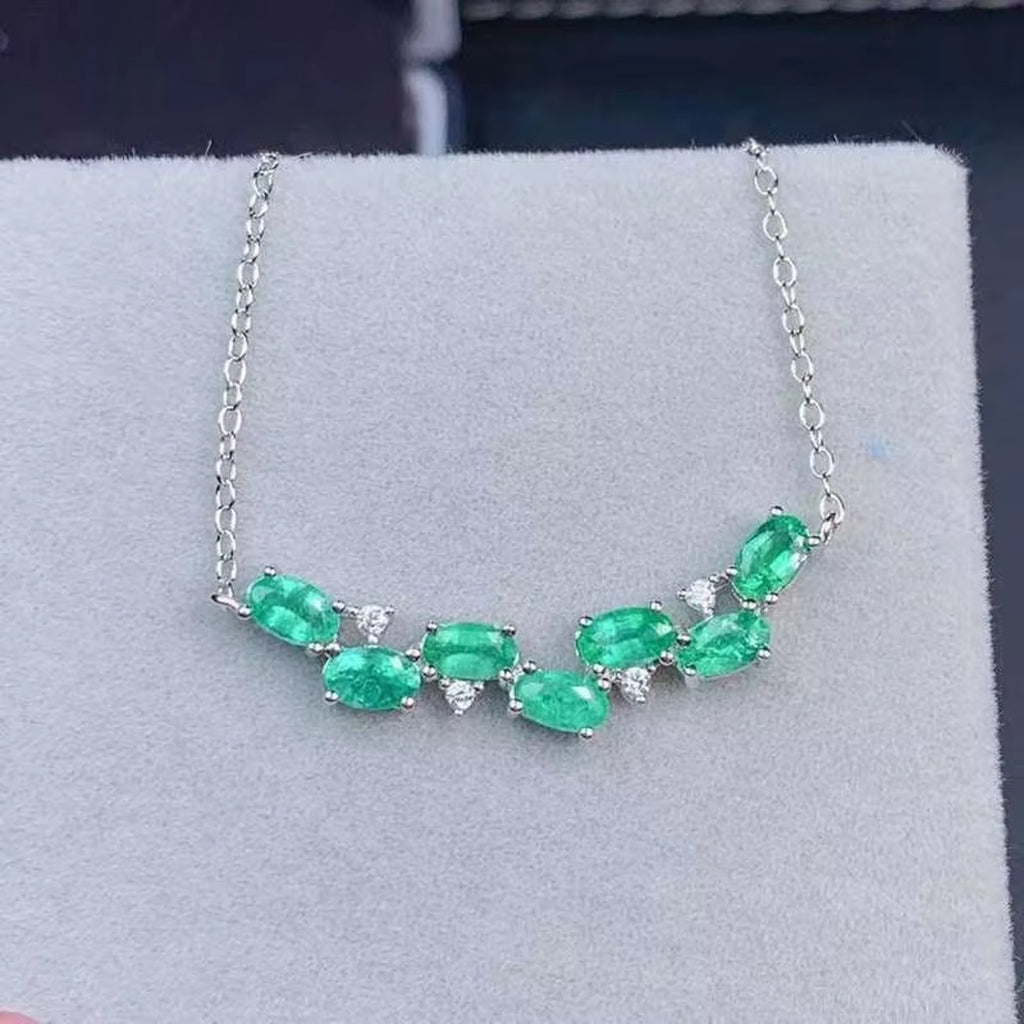 Natural Colombian Emerald Clavicle Chain Necklace 3x5mm VVS Grade