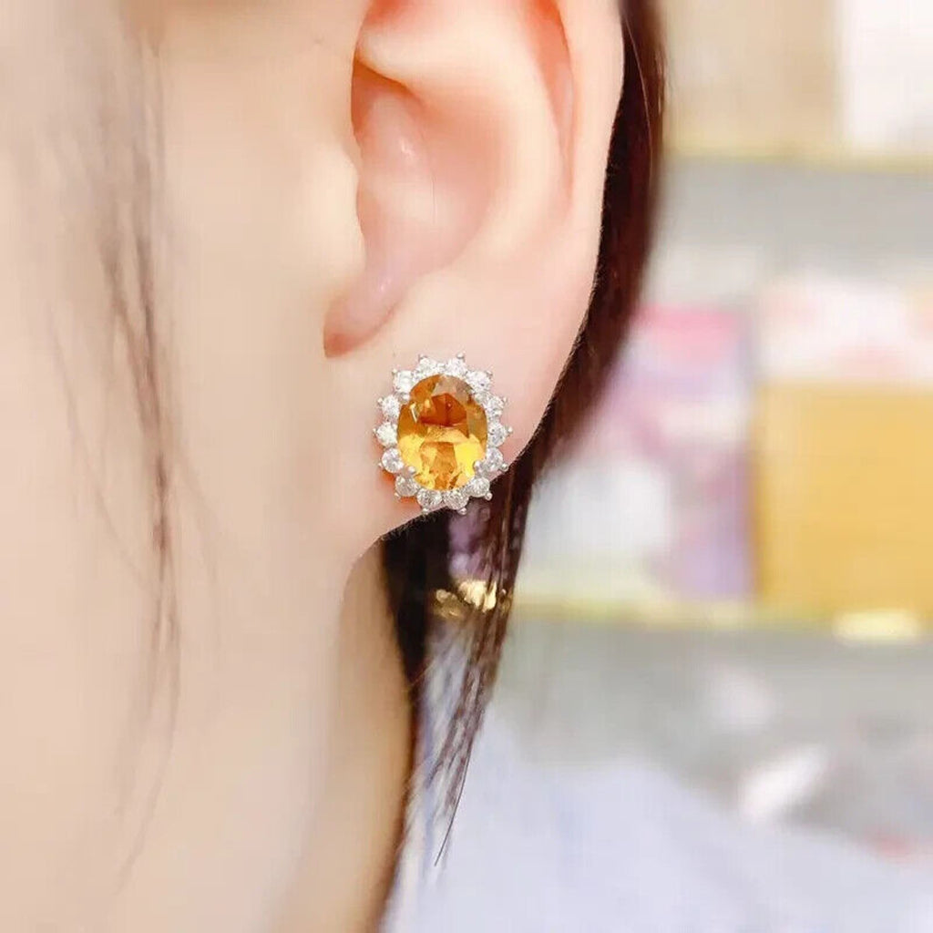 Natural Citrine Gemstone Earrings 6x8mm, Citrine Stud Earrings