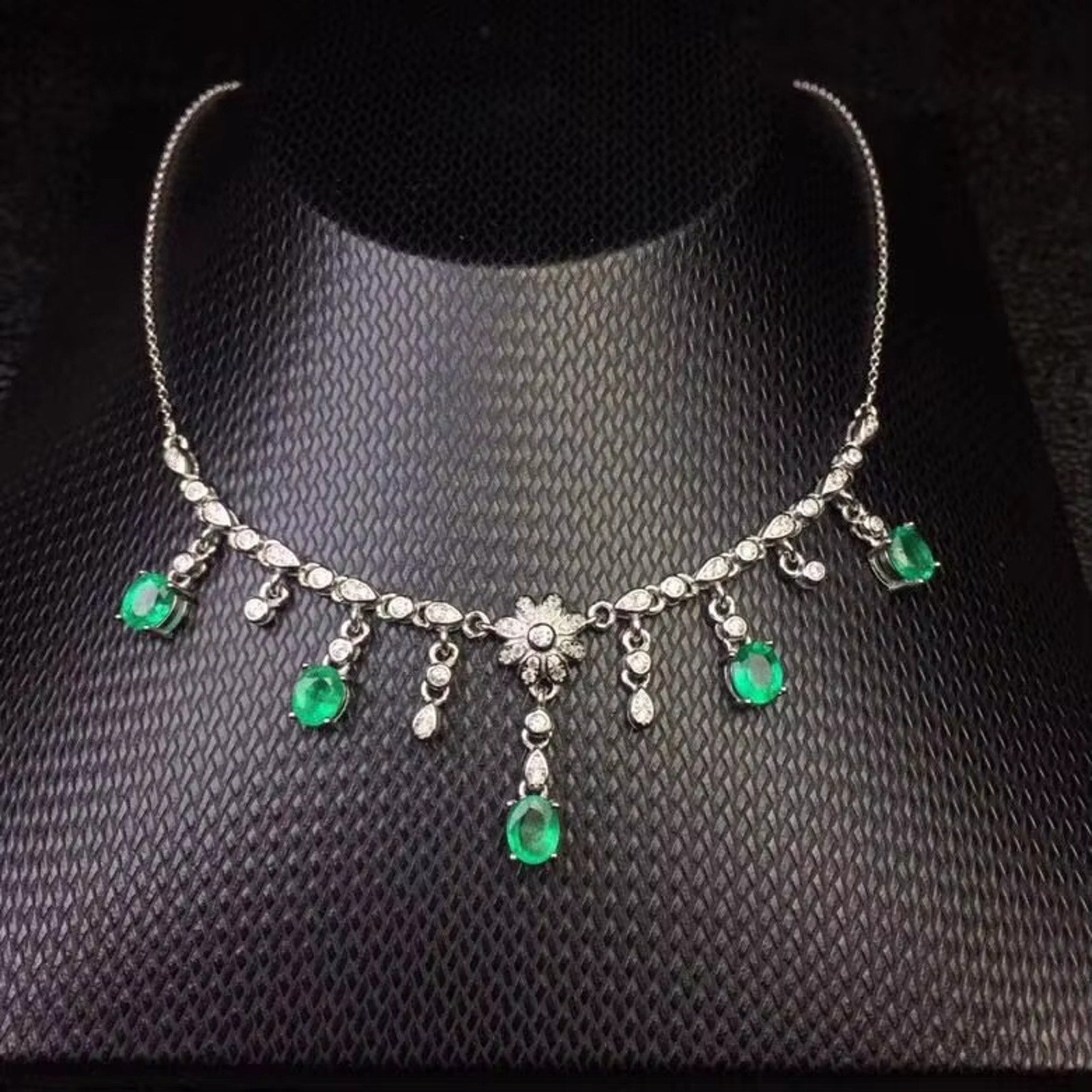 Natural Emerald Charm Necklace 4x5mm, Natural Emerald Necklace Sterling Silver