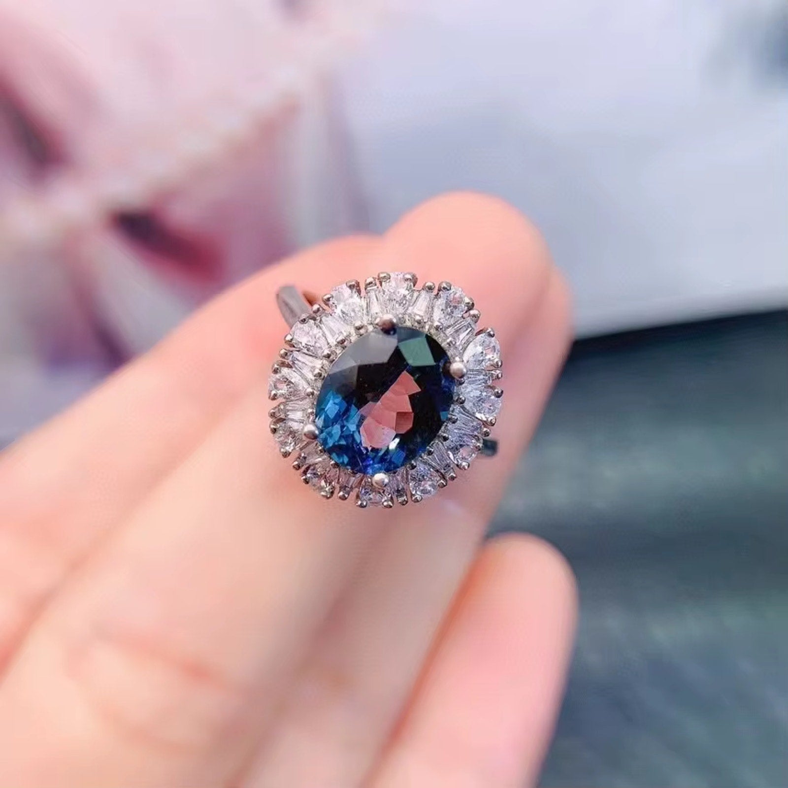 3CT London Blue Topaz Ring 925 Sterling Silver, London Blue Topaz Gemstone Ring