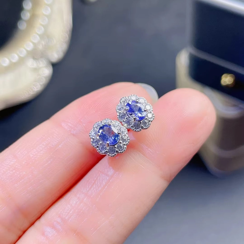 925 Sterling Silver 0.6Ct Tanzanite Oval 4x5mm Stud Earrings Women