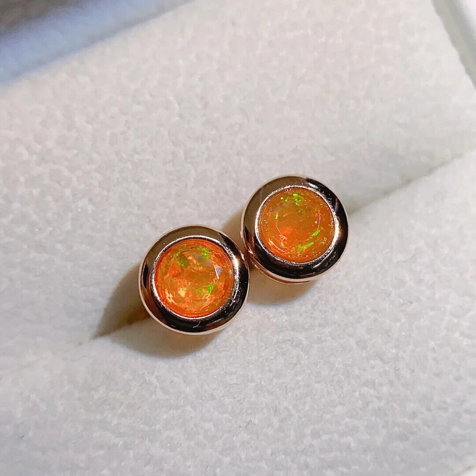 Orange Fire Opal Bezel Setting Stud Earrings 5mm, Orange Fire Opal Earrings