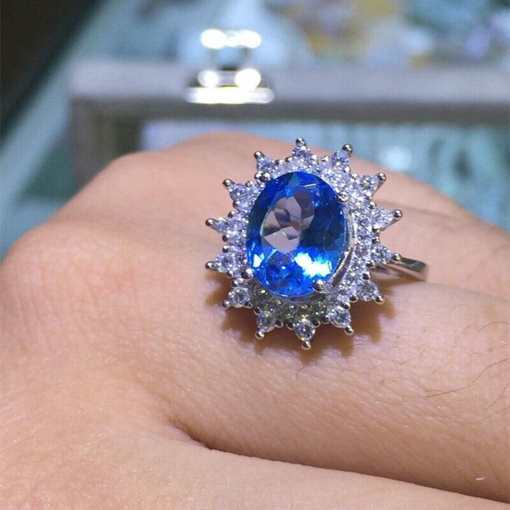8x10 Natural Oval Cut Blue Topaz Statement Ring, Oval Cut Blue Topaz Ring