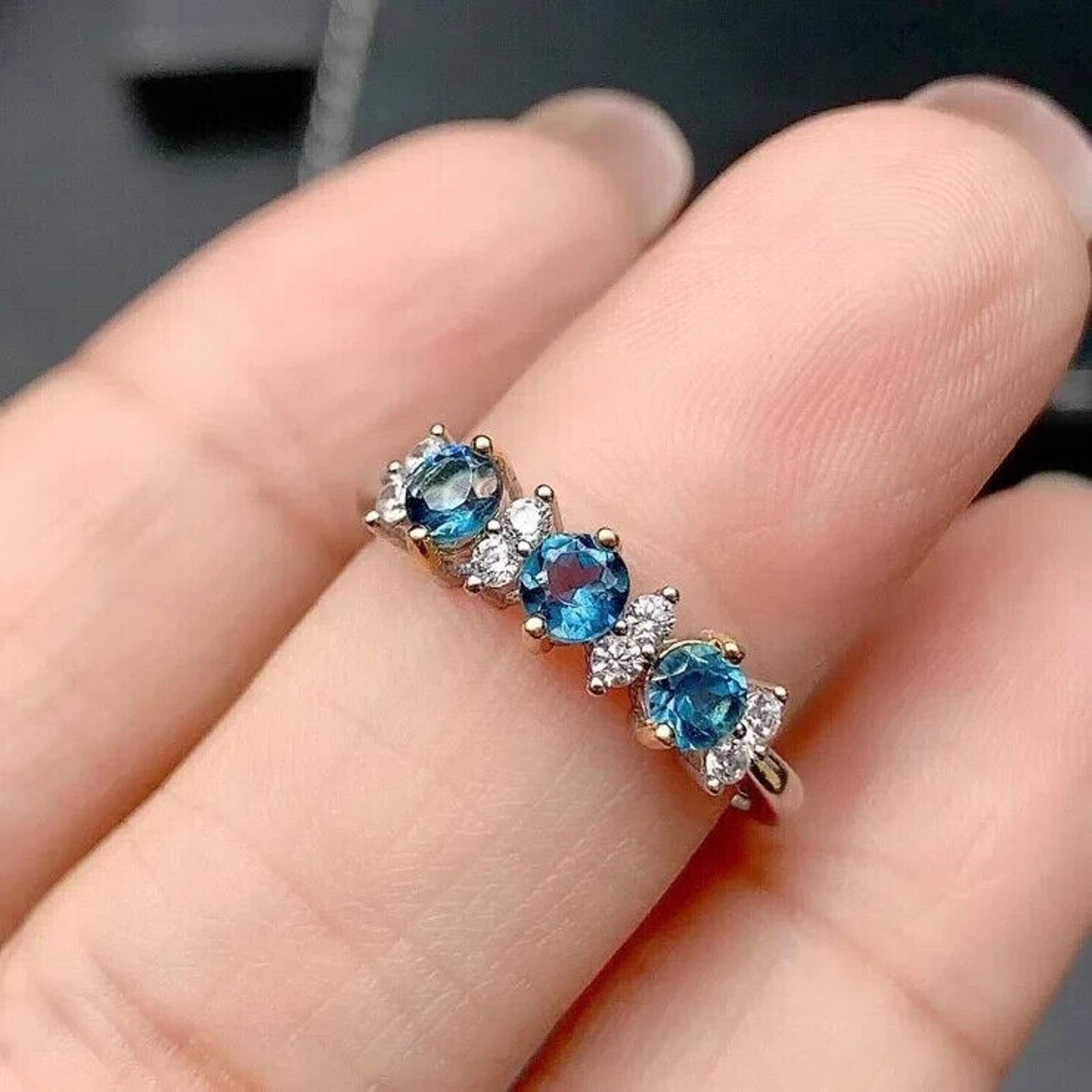 Natural London Blue Topaz Band Ring 3mm Platinum Plated