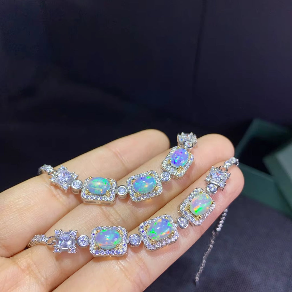 Fire Opal Bracelet 925 Sterling Silver, Natural Fire Opal Bracelet 5x7mm