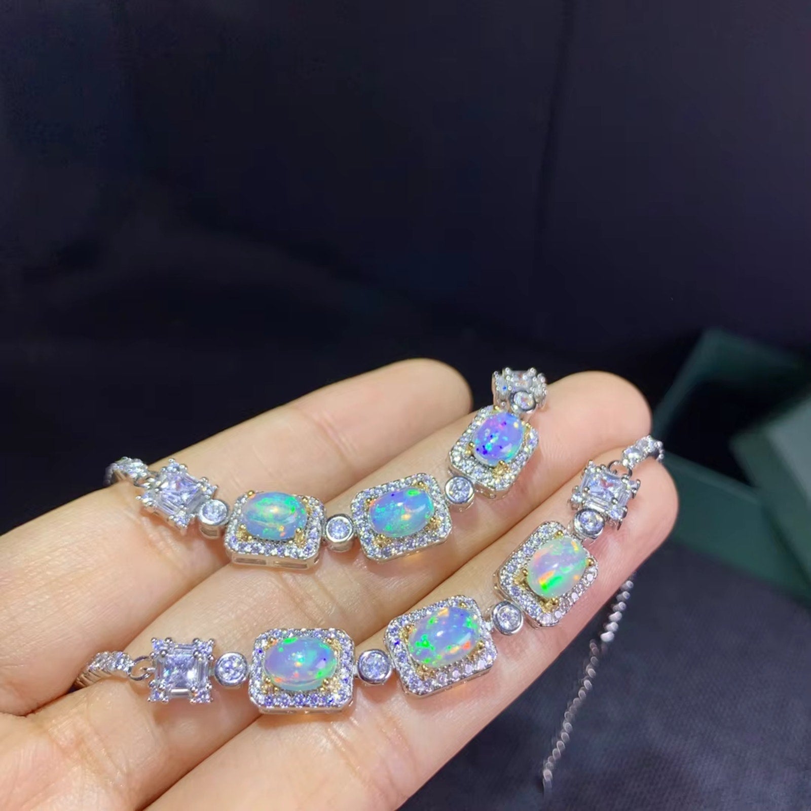 Fire Opal Bracelet 925 Sterling Silver, Natural Fire Opal Bracelet 5x7mm