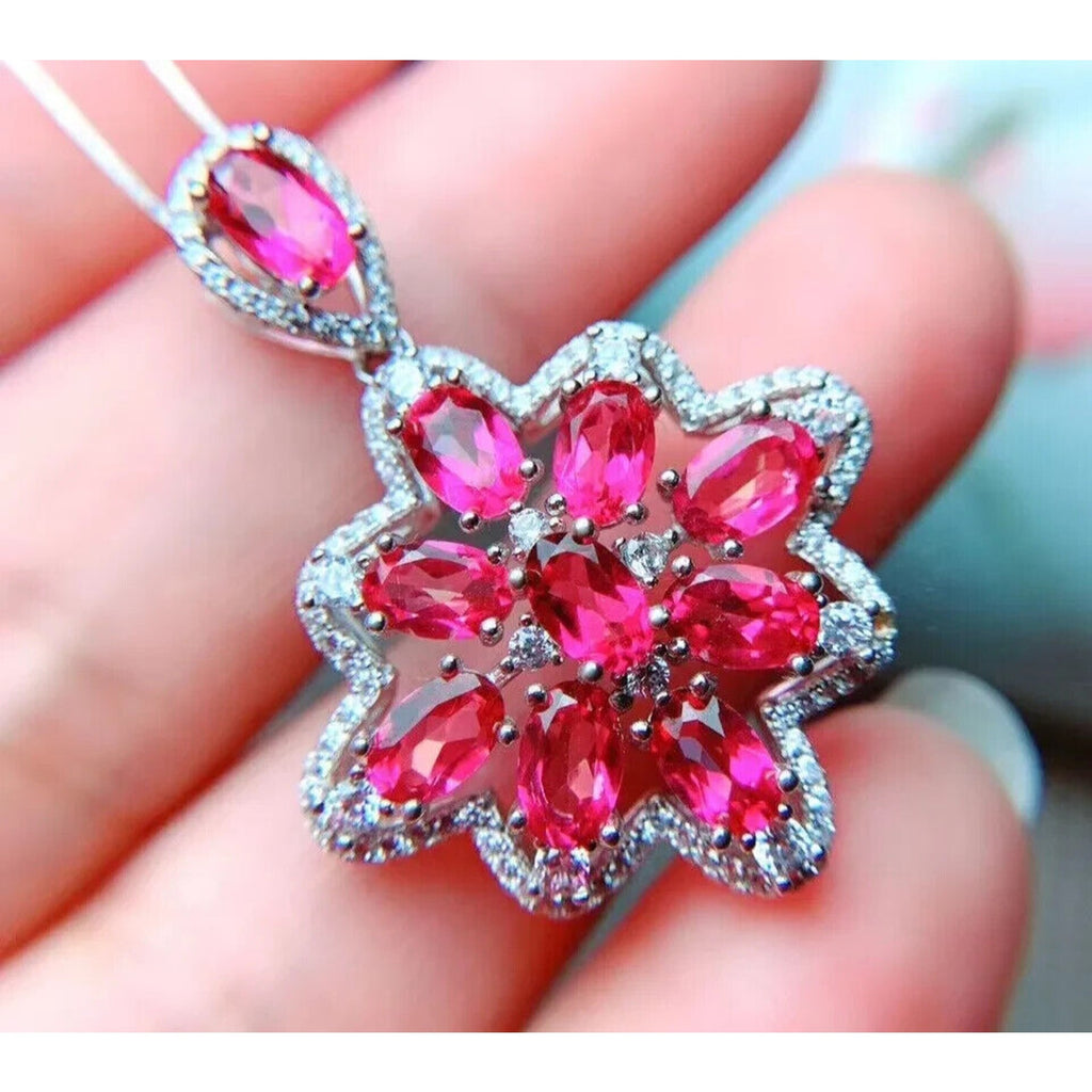 Pink Topaz Statement Necklace, Genuine Pink Topaz Jewelry VVS1