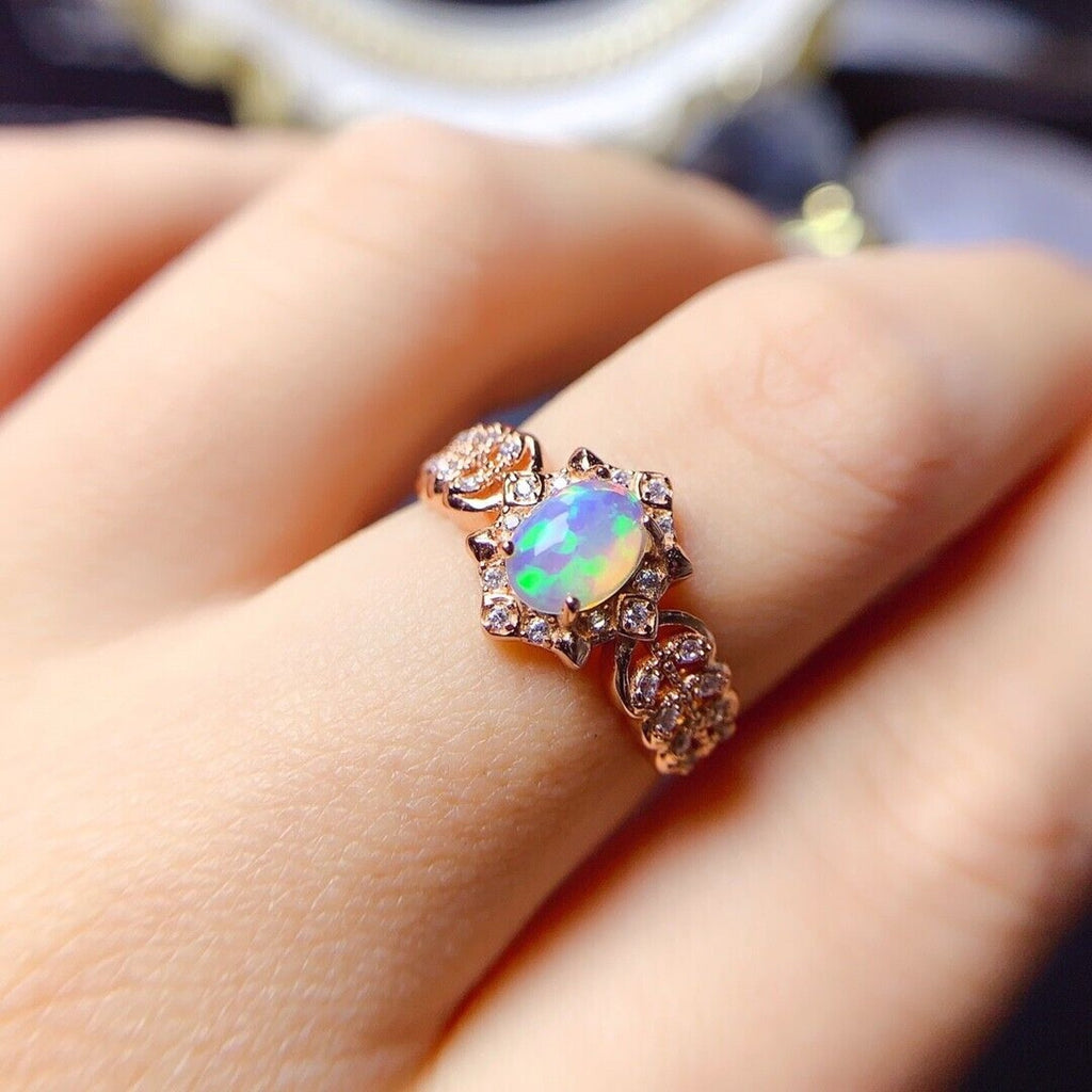 Vintage Style Opal Cocktail Ring, Natural Fire Opal Cocktail Ring Rose Gold
