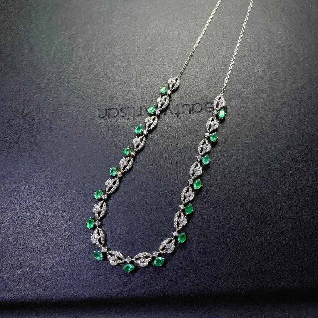 Women's Emerald Collar Necklace, Natural Emerald Necklace Platinum Plated