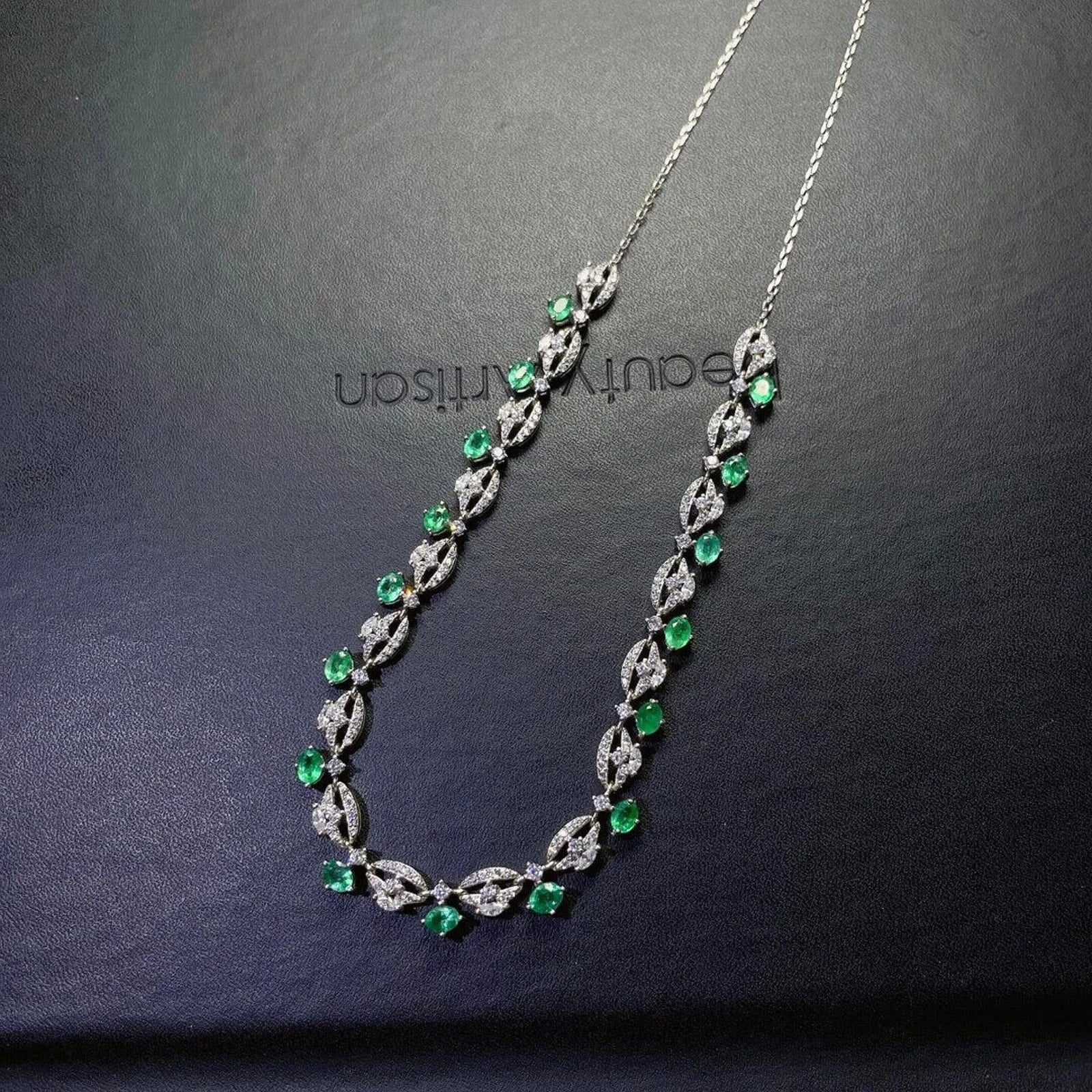 Women's Emerald Collar Necklace, Natural Emerald Necklace Platinum Plated
