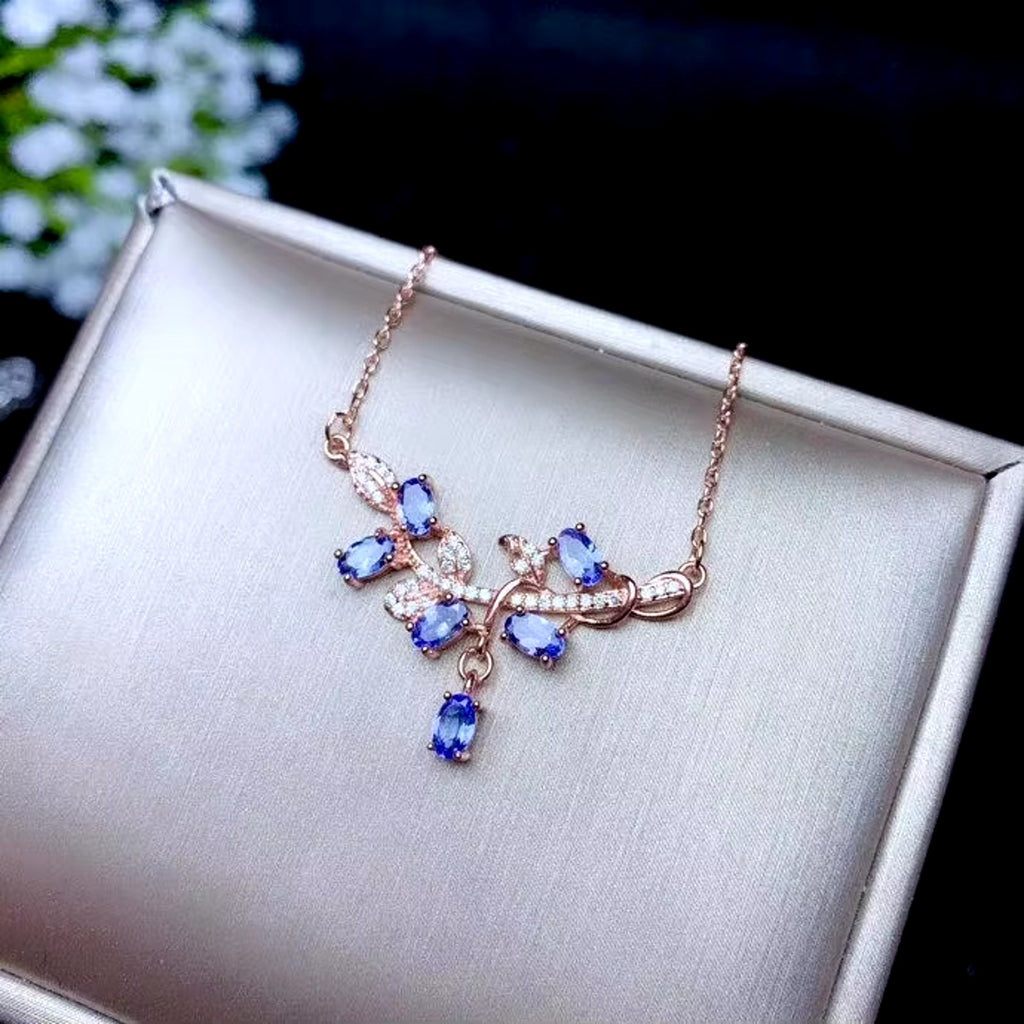 Purple Tanzanite Necklace, Natural Tanzanite Clavicle Chain Necklace For Women