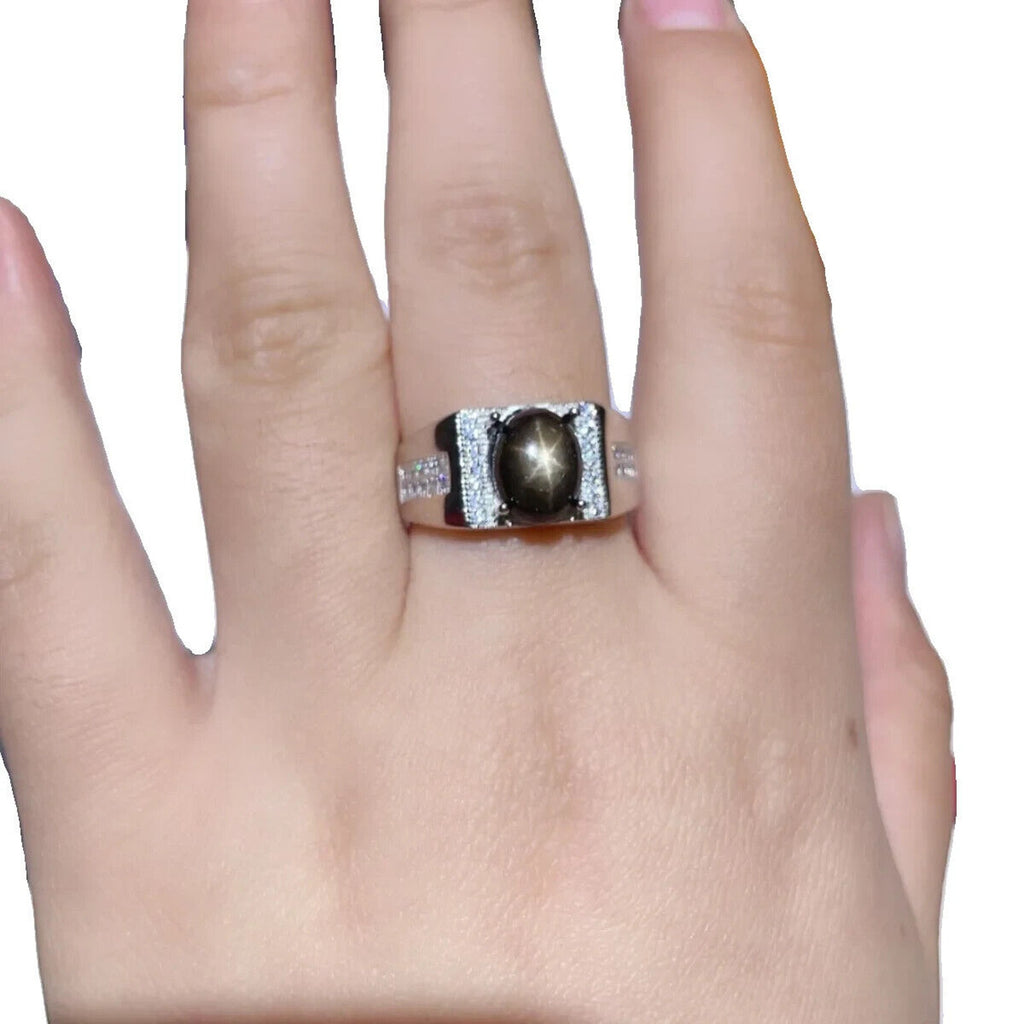 Star Sapphire, Men's Star Sapphire Ring, Star Light Sapphire Ring 8x10mm 3CT