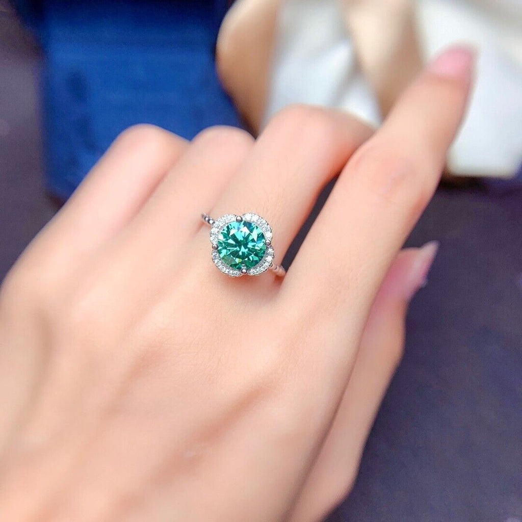 2 Carat Green Moissanite Flower Ring 8mm