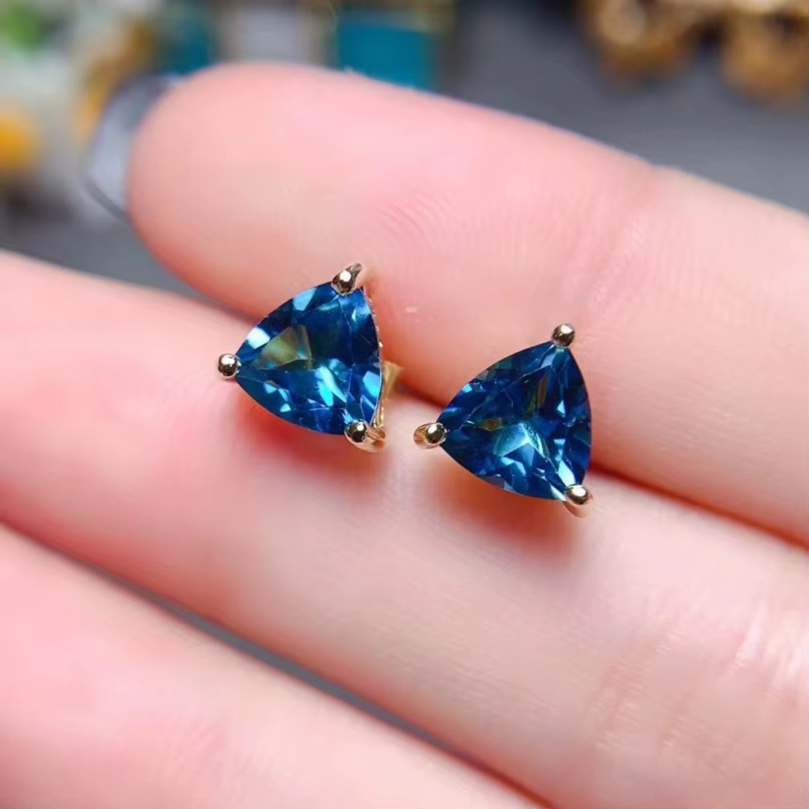 Natural London Blue Topaz Earrings 925 Sterling Silver, Blue Topaz Earrings 7mm