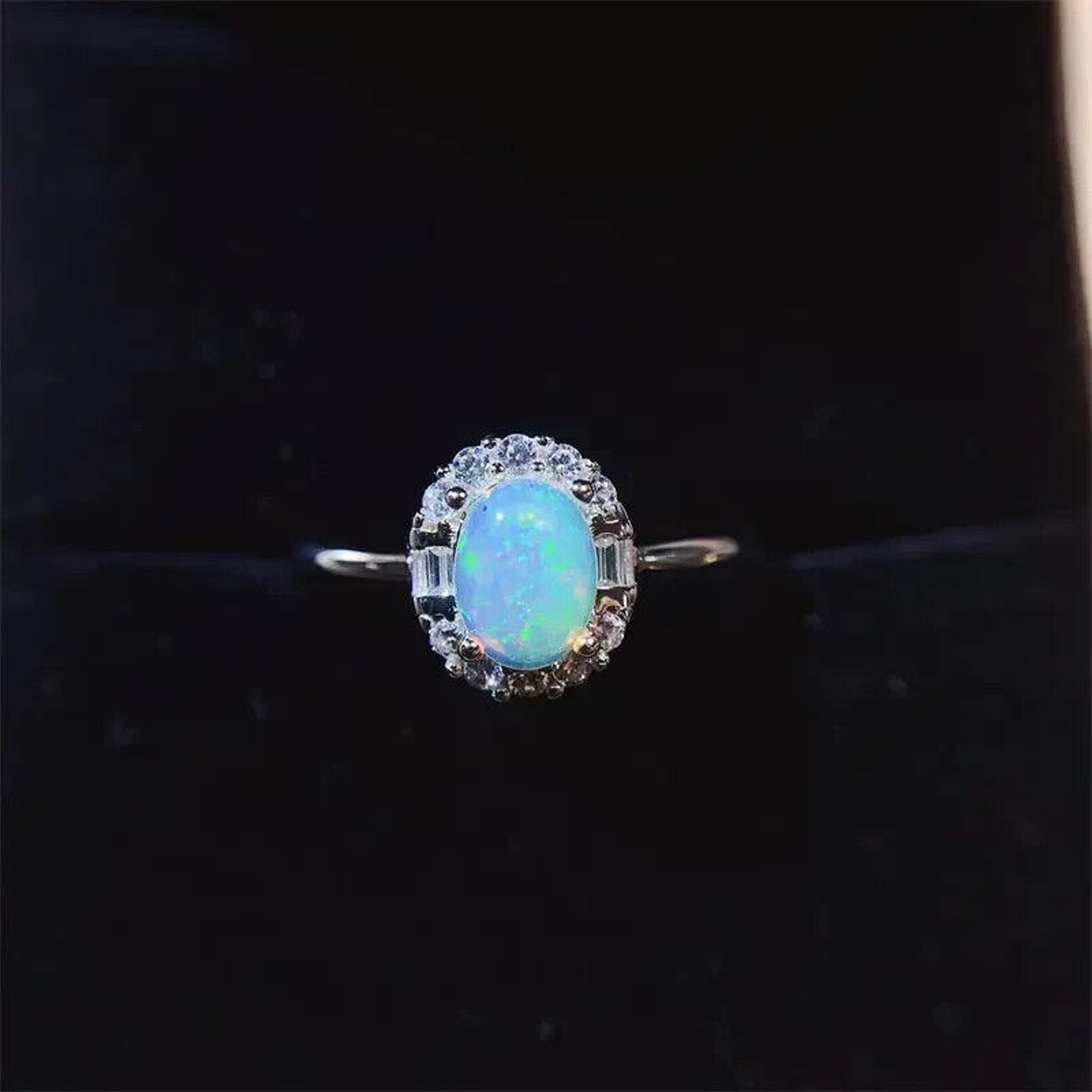 Fire Opal RIng Sterling Silver, Womne's Fire Opal Ring, Dainty Opal Ring 5x7mm
