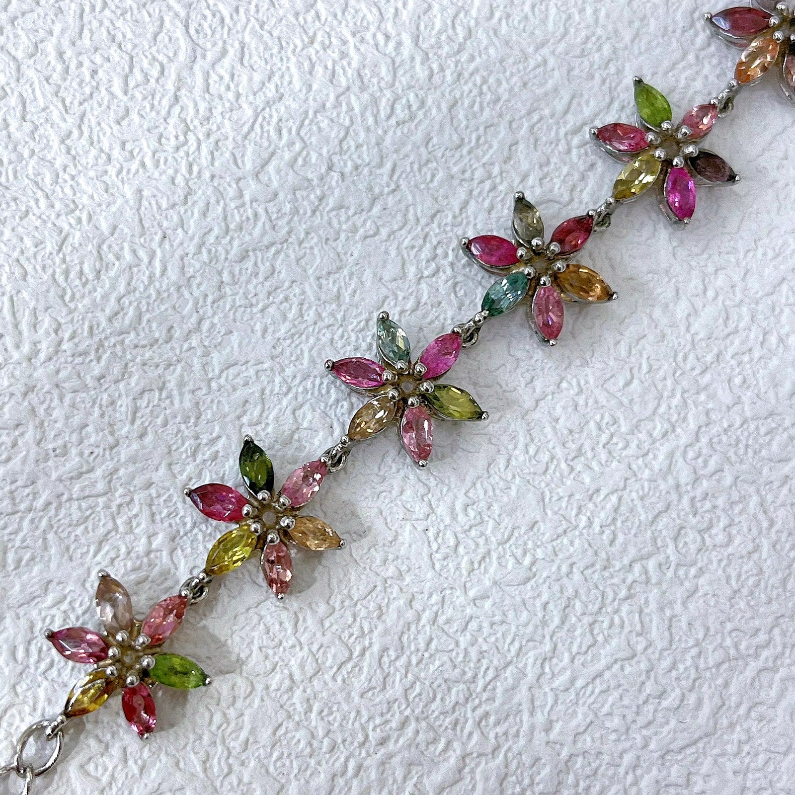 Natural Brazilian Tourmaline Tennis Bracelet, Tourmaline Flower Bracelet