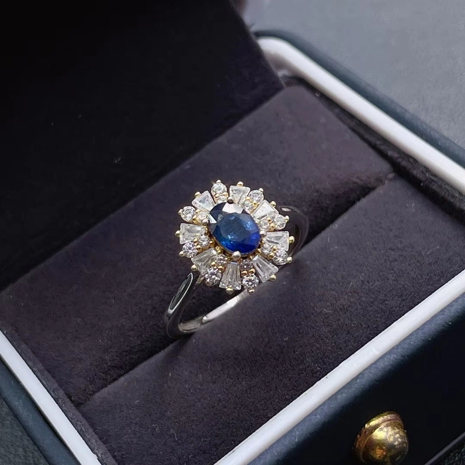 0.5CT Natural Sapphire Ring Platinum Plated, Sapphire Engagement Ring