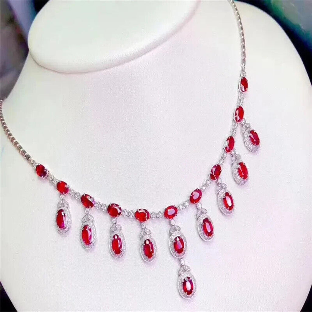 Women's Natural Ruby Statement Necklace, Ruby Gemstone Necklace, Genuine Ruby