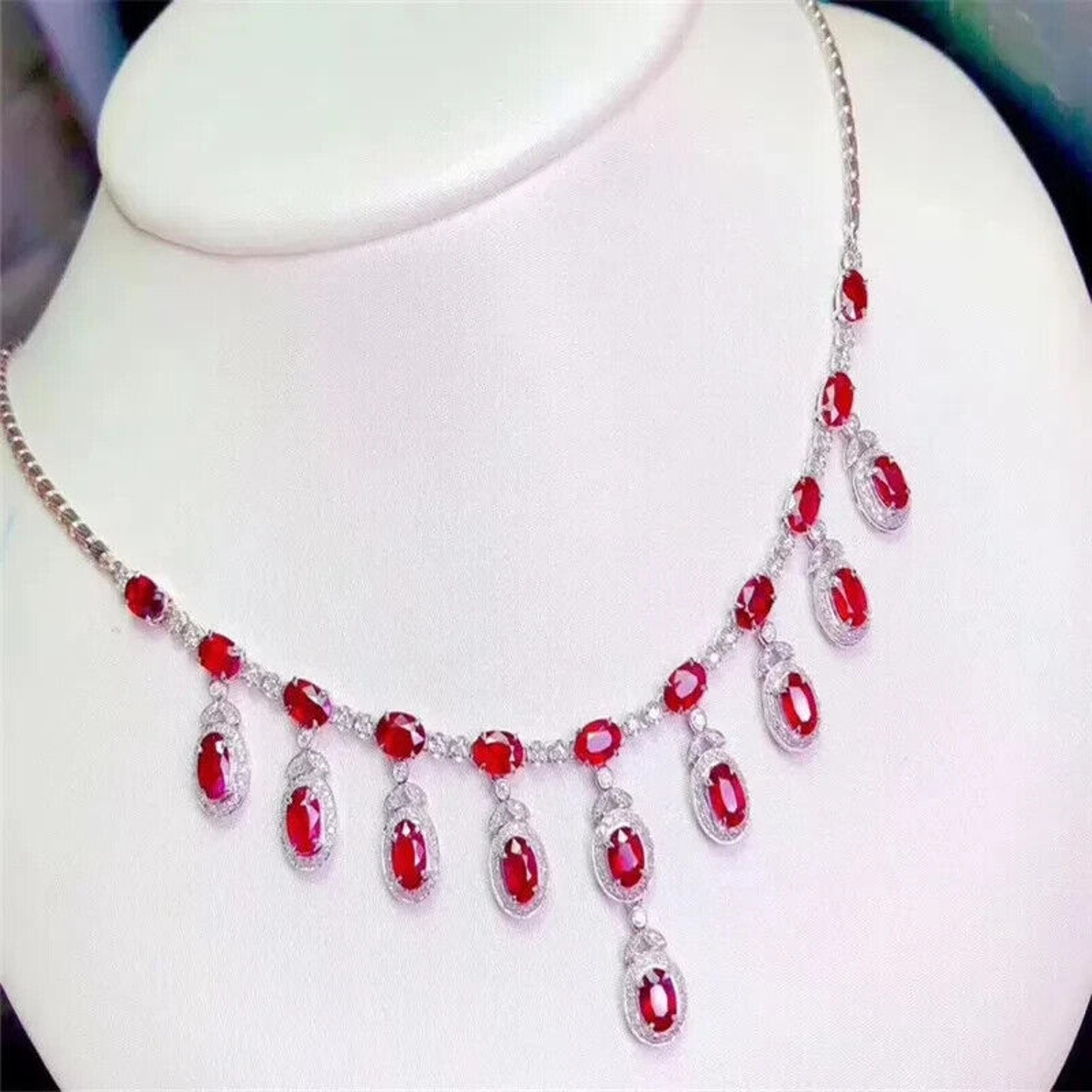 Women's Natural Ruby Statement Necklace, Ruby Gemstone Necklace, Genuine Ruby