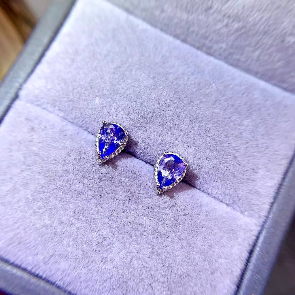 Natural Tanzanite Stud Earrings, Purple Tanzanite Pear Cut Earrings 5x7mm