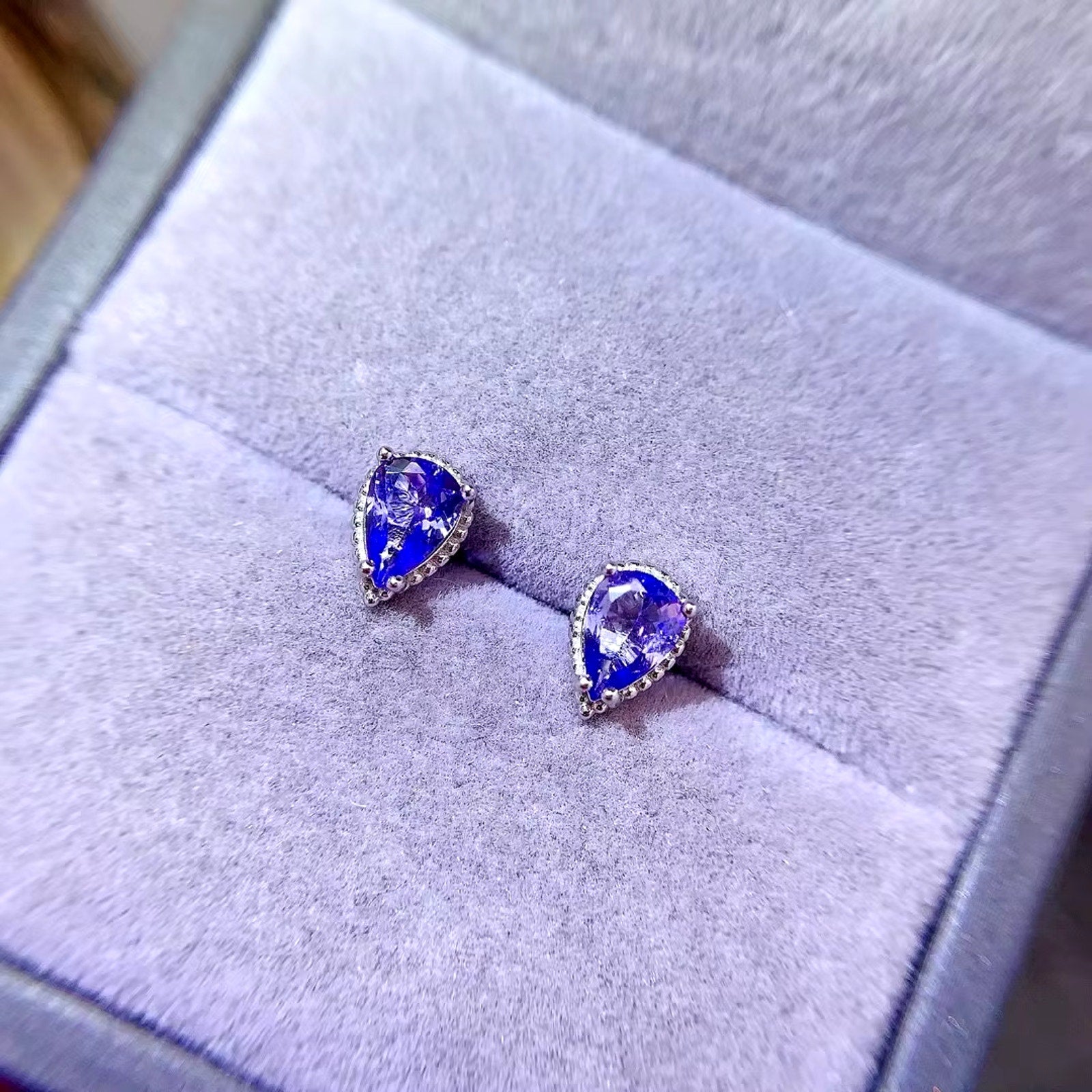 Natural Tanzanite Stud Earrings, Purple Tanzanite Pear Cut Earrings 5x7mm