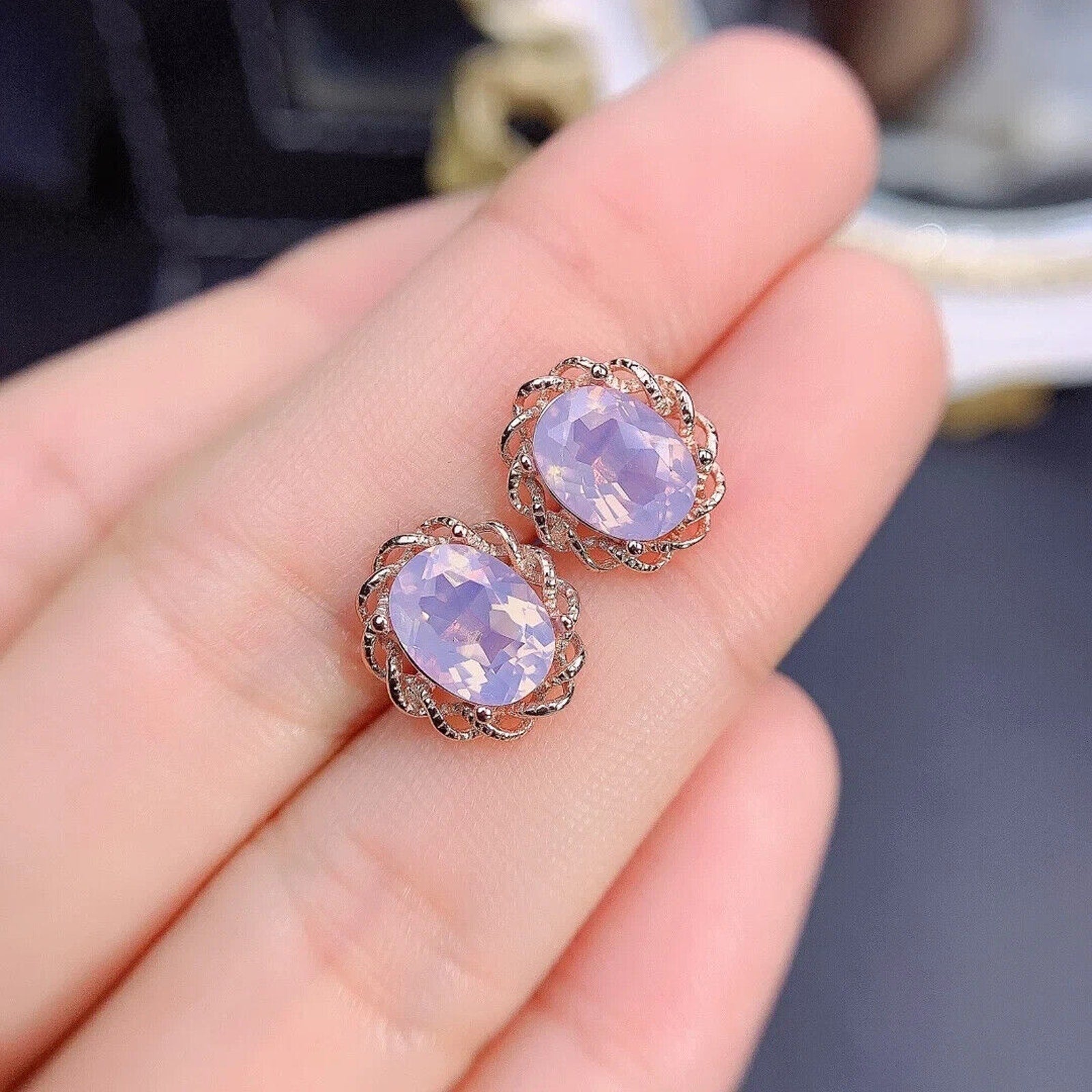 Lavender Amethyst Stud Earrings, Oval Cut Light Purple Amethyst Stud Earrings