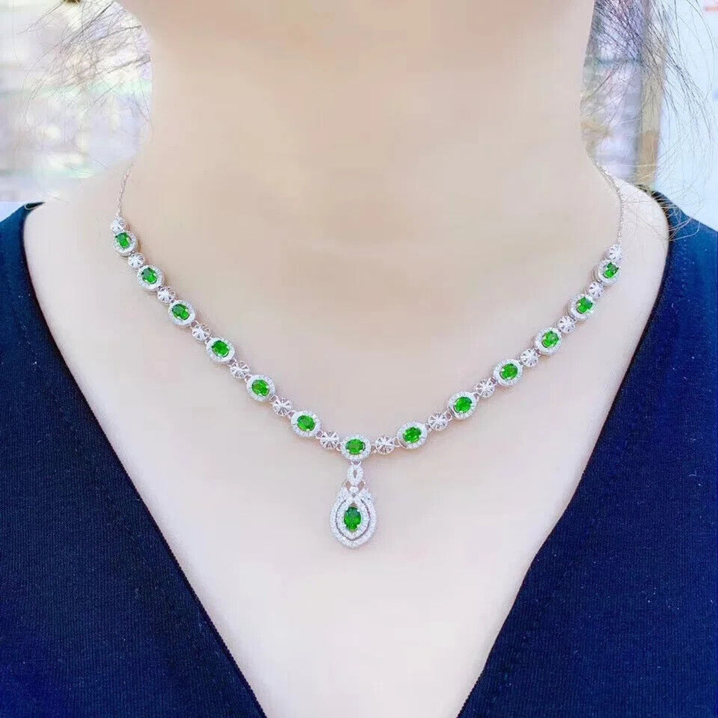 Natural Chrome Diopside Statement Necklace, Diopside Necklace 925 Sterling