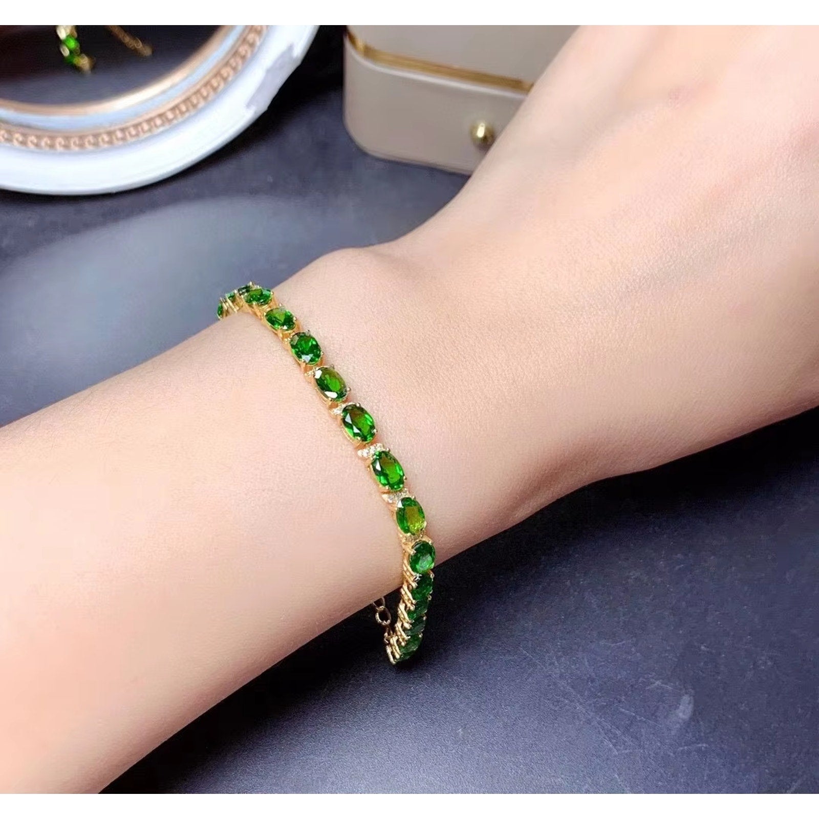 Diopside Bracelet, Sterling Silver Chrome Diopside Bracelet, Tennis Bracelet