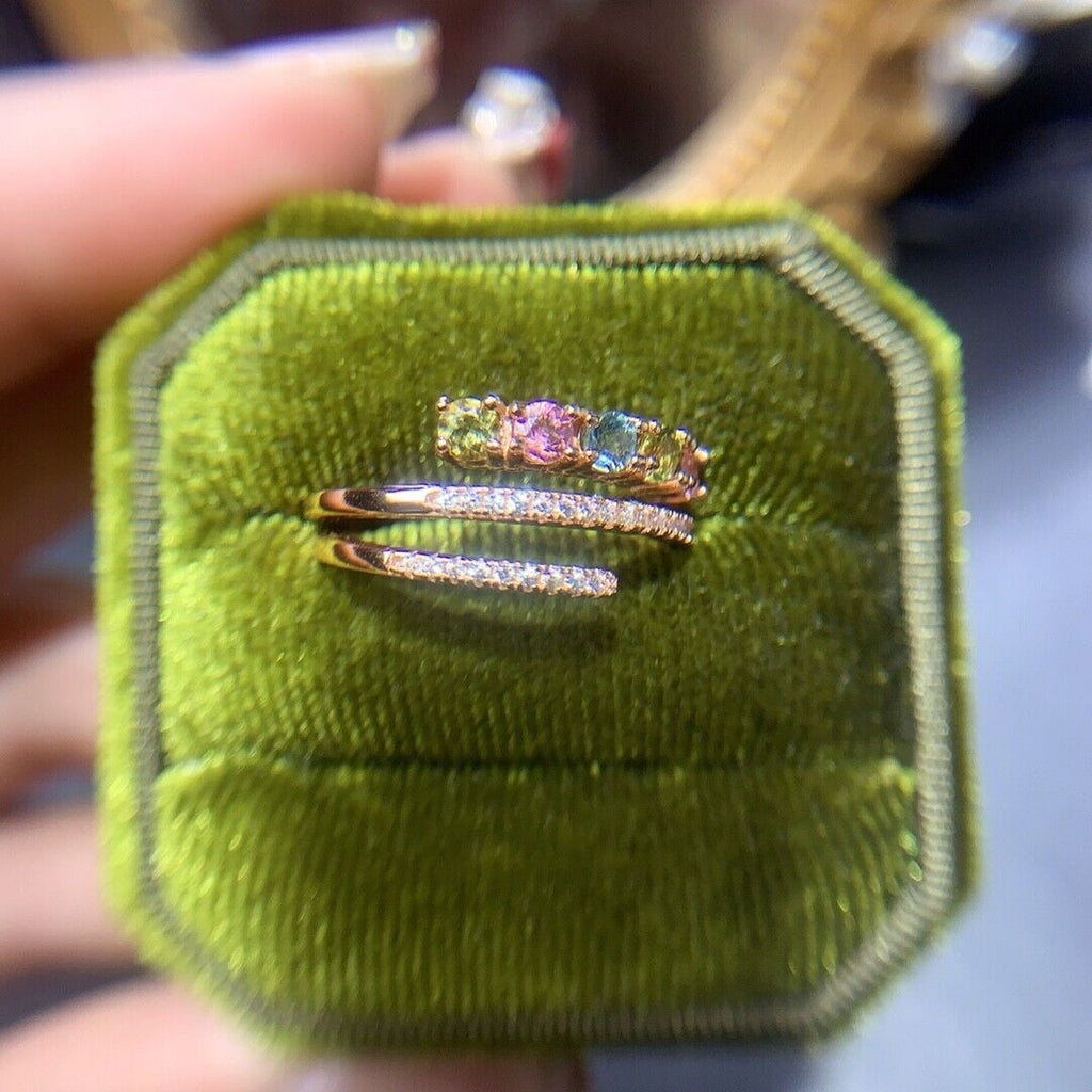 Natural Tourmaline Gemstone Statement Ring, Multicolor Tourmaline Ring Sterling