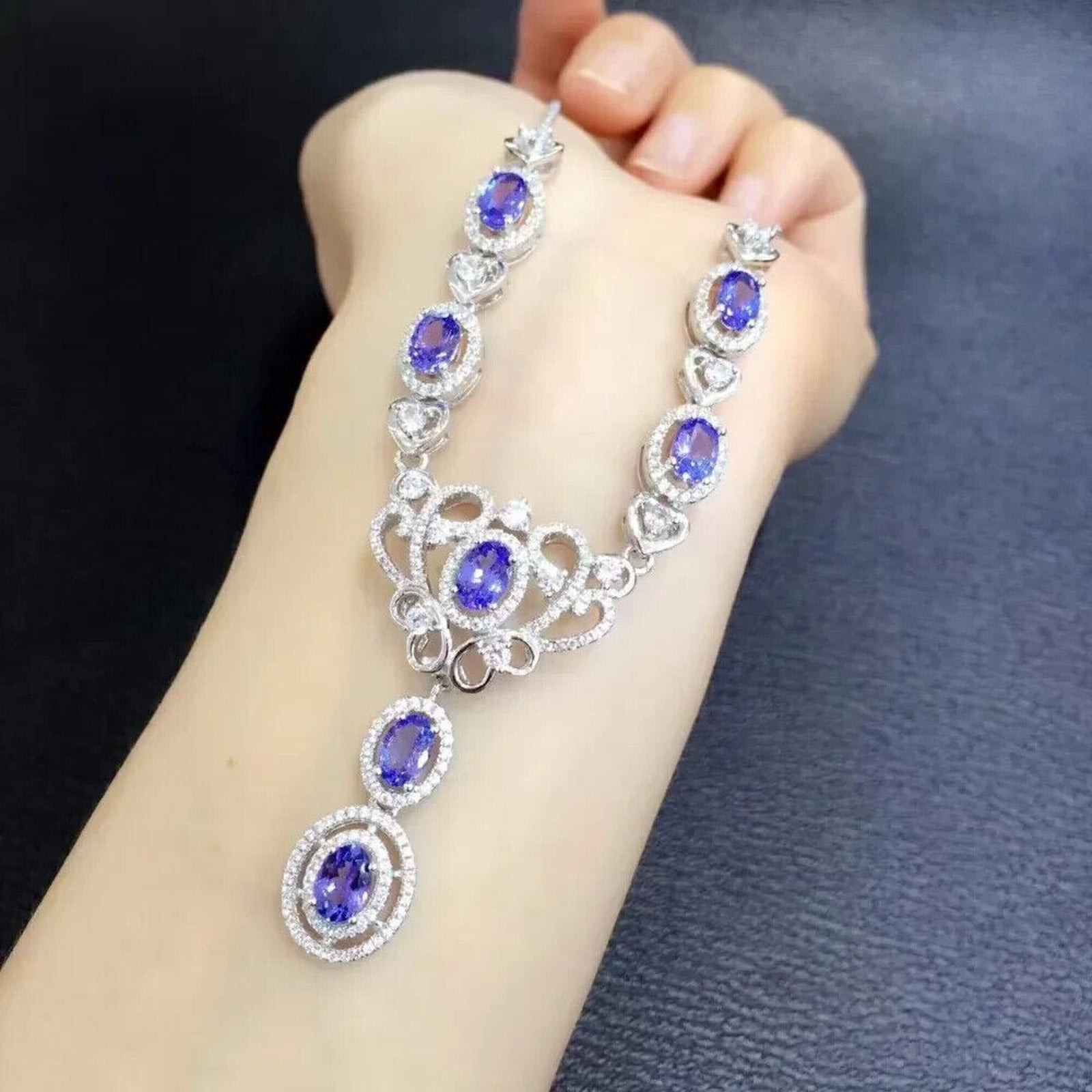 Purple Tanzanite Gemstone Necklace 4x6mm 925 Sterling Silver Tanzanite Necklace