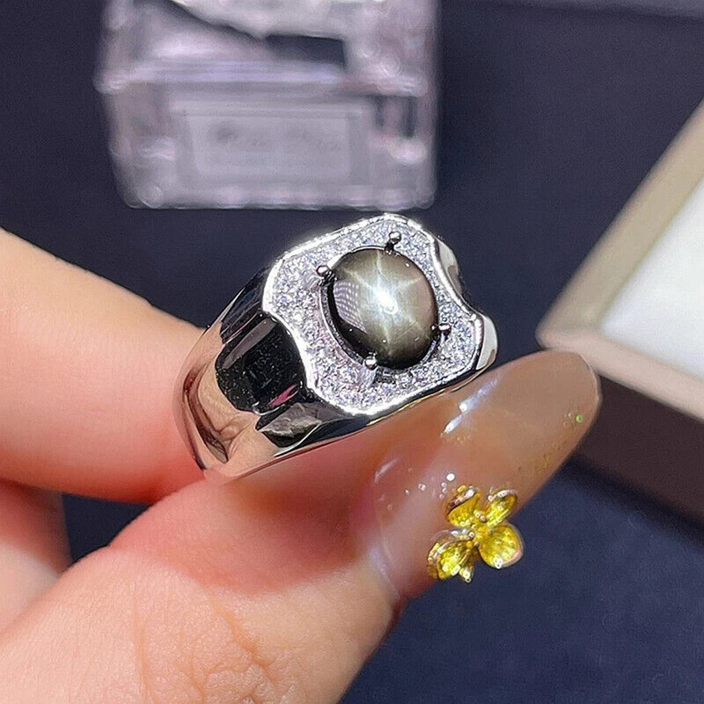 Star Sapphire, Men's Star Sapphire Ring, Star Light Sapphire Ring 7x9mm, 2CT