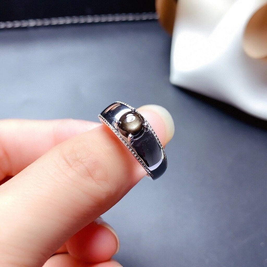 Natural Gray Star Sapphire Sterling Silver Band Ring, Star Sapphire Ring