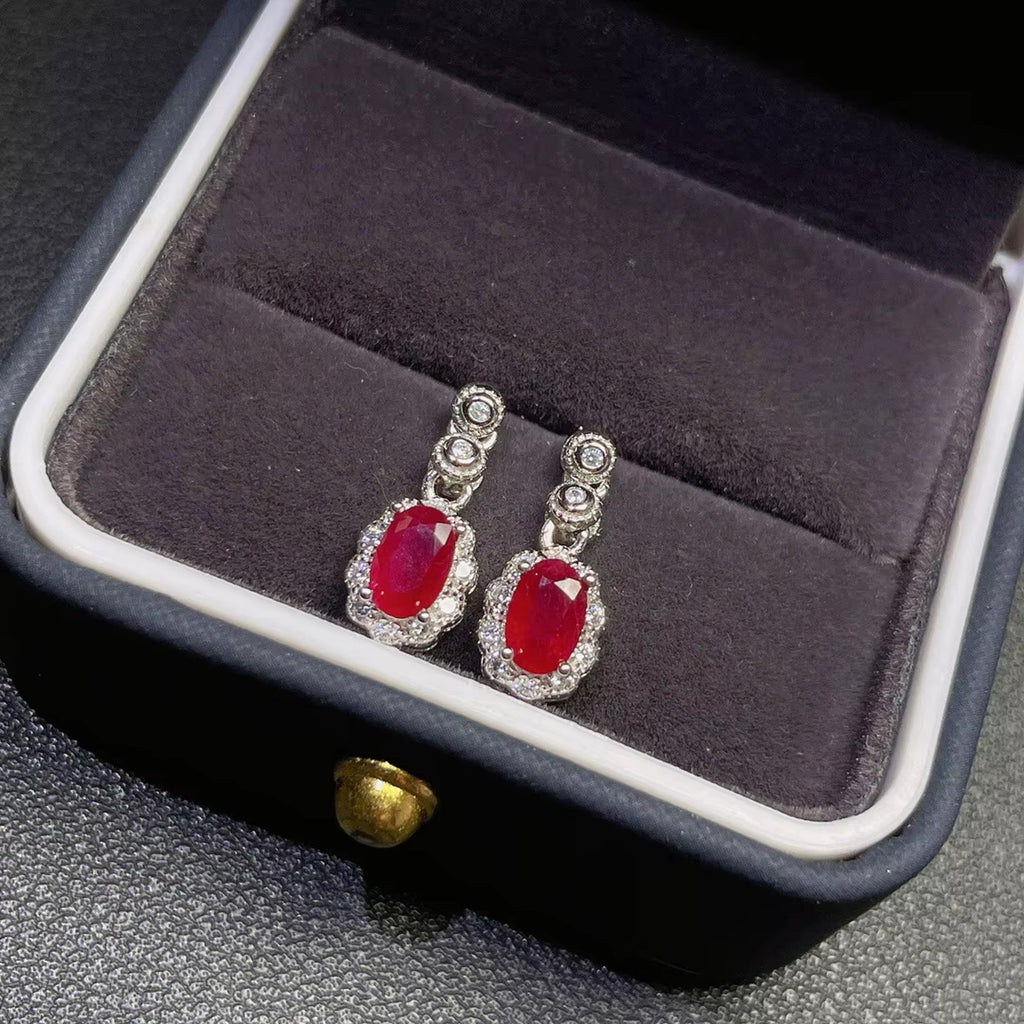 Natural Ruby Gemstone Earrings 925 Sterling Silver, Ruby Stud Earrings 4x6mm