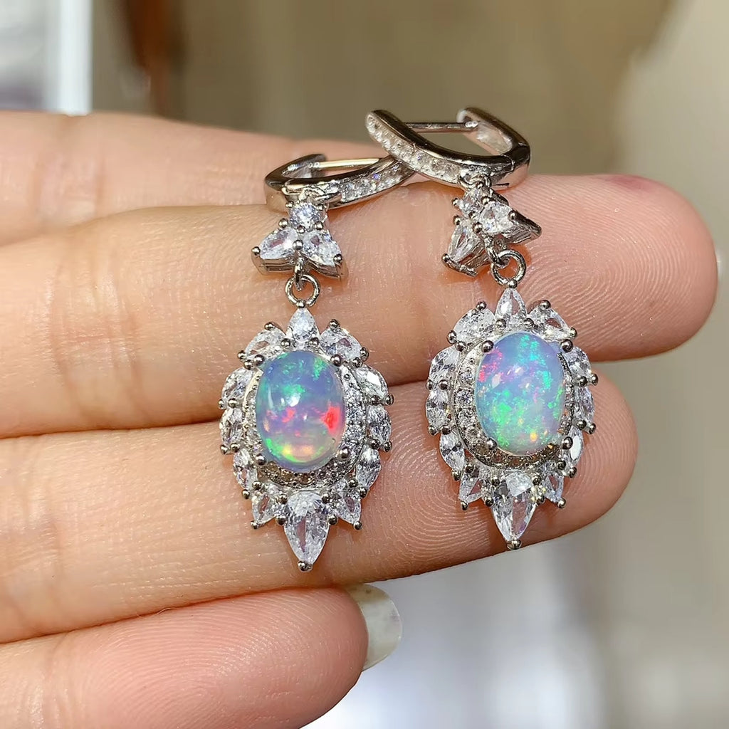 Natural Fire Opal Earrings, Fire Opal Statement Earrings 925 Sterling Silver