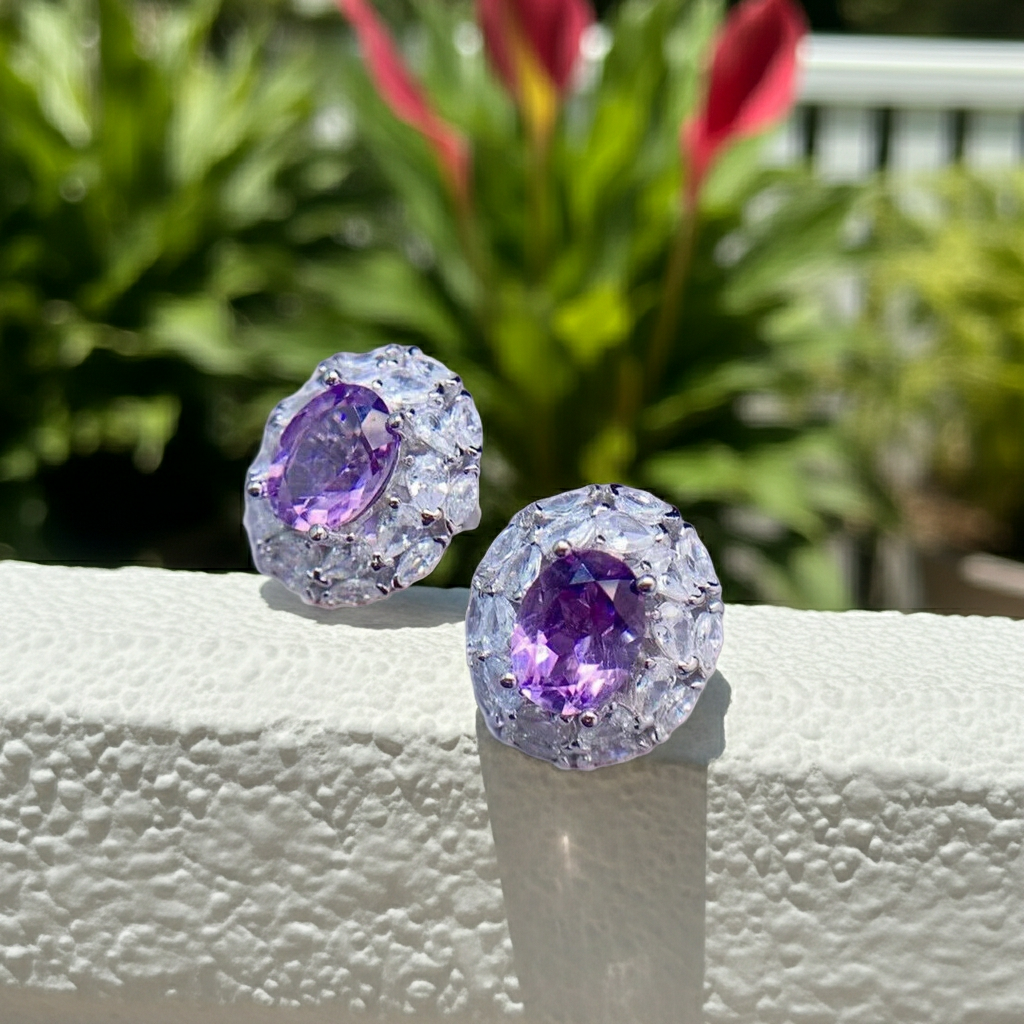 1.25CT Amethyst Stud Earrings Oval Cut 925 Sterling Silver
