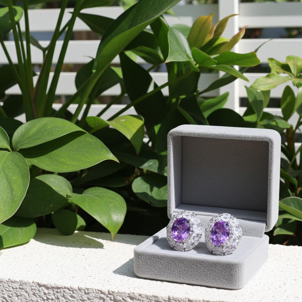 1.25CT Amethyst Stud Earrings Oval Cut 925 Sterling Silver